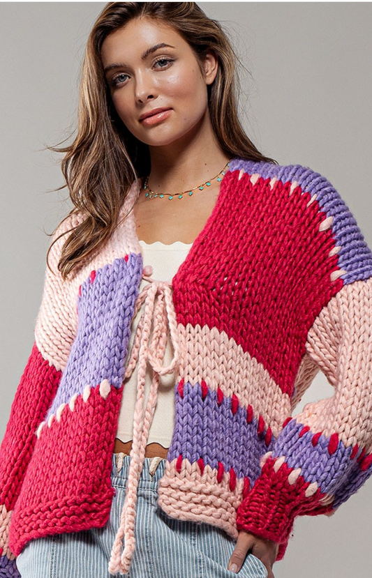 Never Letting Go Chunky Knit Cardigan - Lavender Love