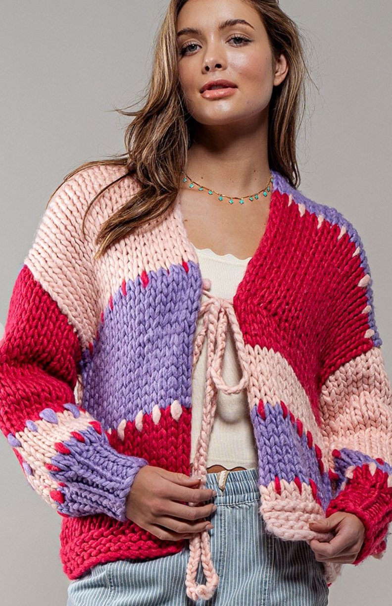 Never Letting Go Chunky Knit Cardigan - Lavender Love