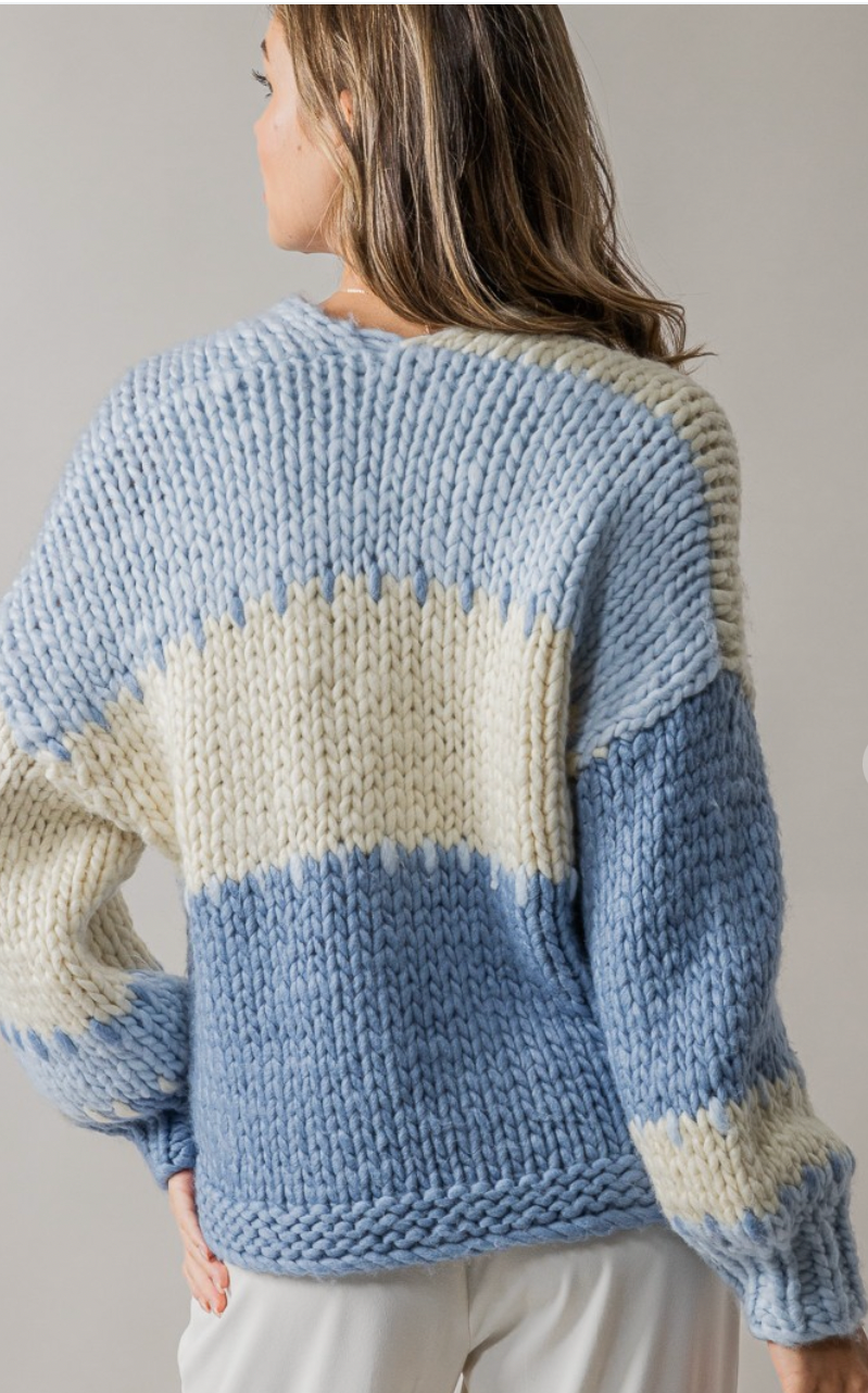 Never Letting Go Chunky Knit Cardigan - Blue Wave