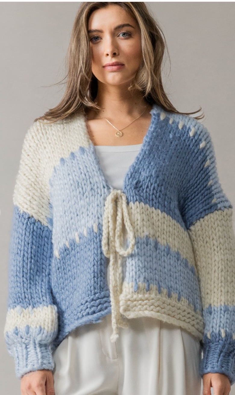 Never Letting Go Chunky Knit Cardigan - Blue Wave