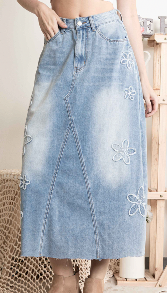 Denim Blooms Maxi Skirt