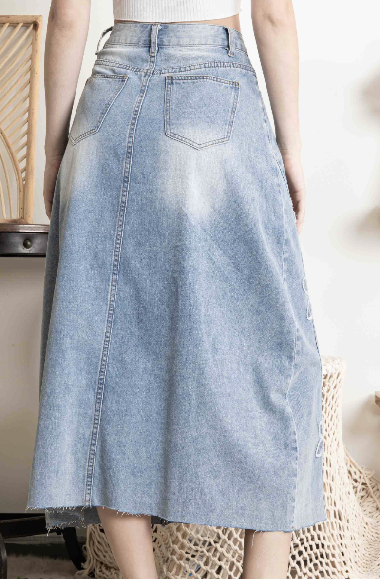 Denim Blooms Maxi Skirt