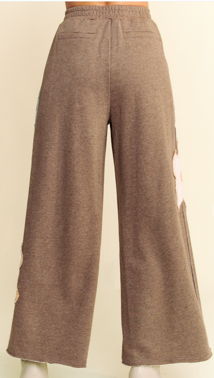 Floral Charm French Terry Pants- Mocha