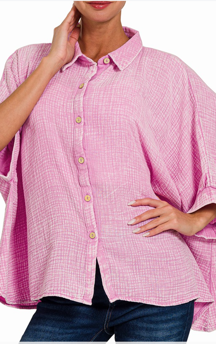 Effortless Mineral Washed Top - Pink Berry