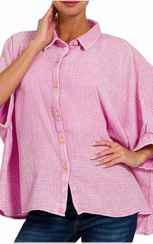 Effortless Mineral Washed Top - Pink Berry