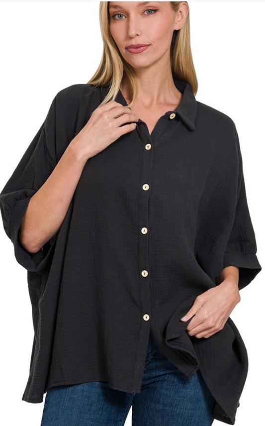 Effortless Button-up Top- Black
