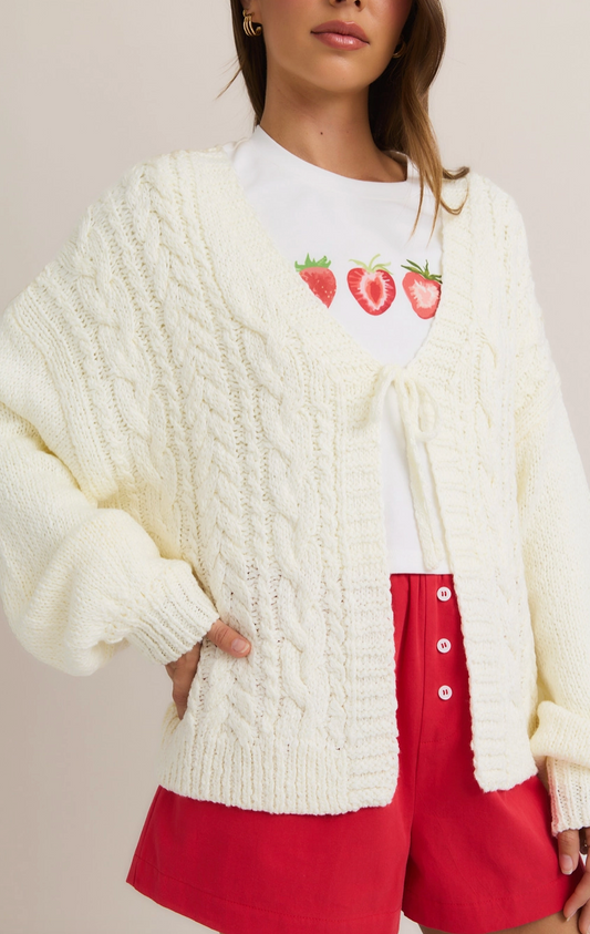 I'm Yours Tie Front Cardigan - Ivory