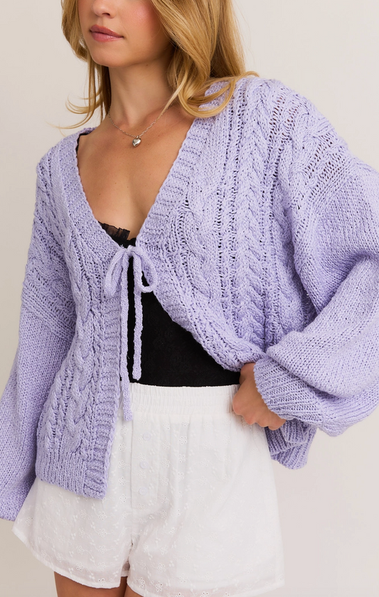 I'm Yours Tie Front Cardigan - Lavender