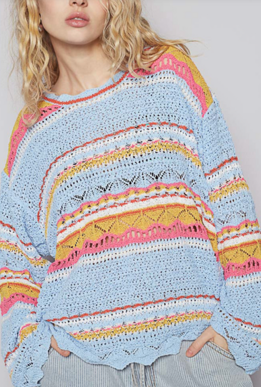 Multi Stripe Pullover Sweater - Blue