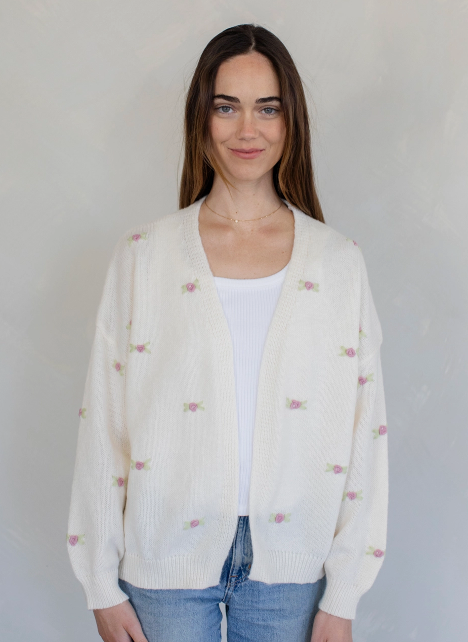 Rosebud Embroidered Cardigan - FINAL SALE