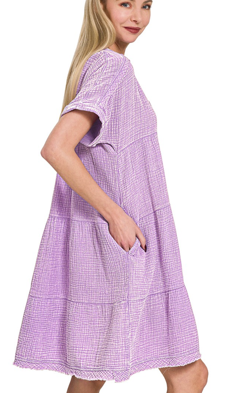 Effortless Tiered Dress Washed Lavender - FINAL SALE