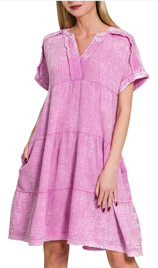 Effortless Tiered Dress - Washed Pink