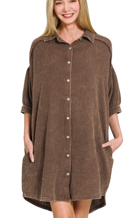 Effortless Shirt Dress - Chocolate
