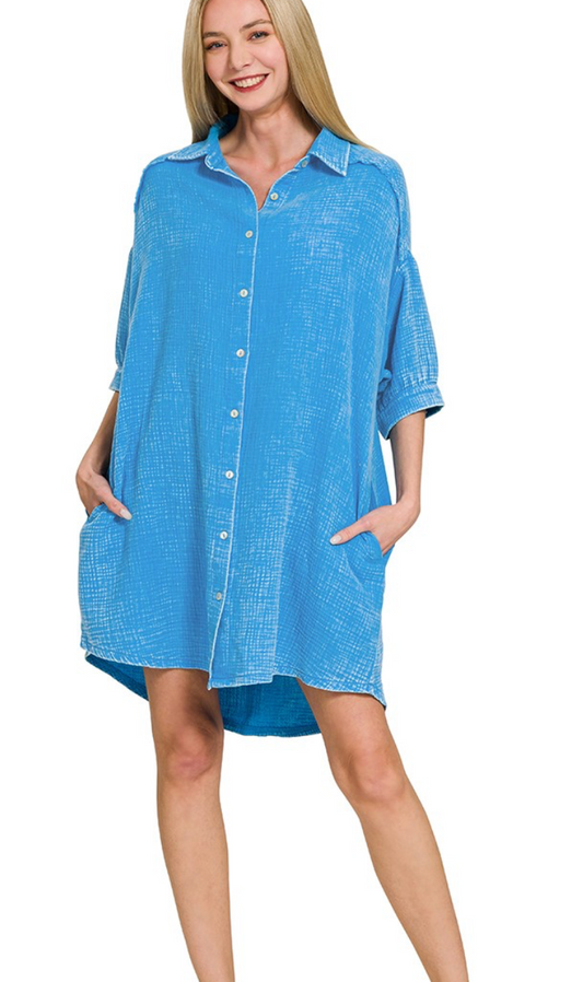 Effortless Shirt Dress- Deep Ocean Blue