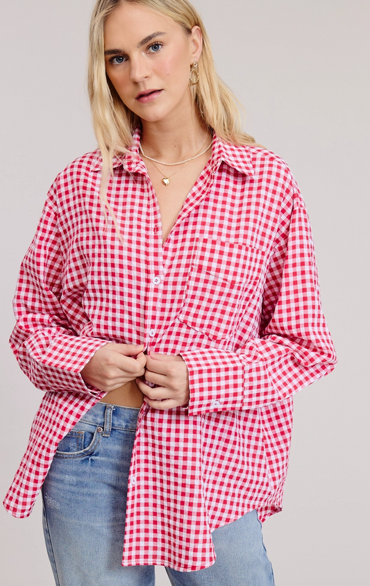 Americana Oversized Gingham Shirt - Red
