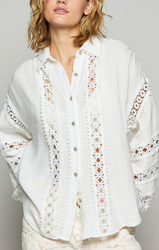 Summer Romance Gauze Blouse - White