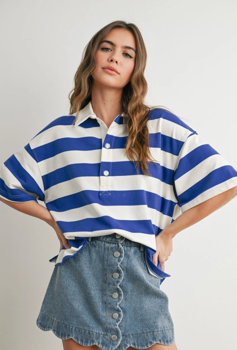 Party In The USA Striped Polo Shirt - Blue