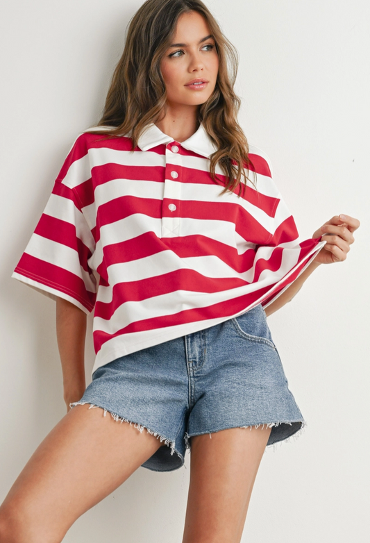 Party In The USA Striped Polo Shirt - Red