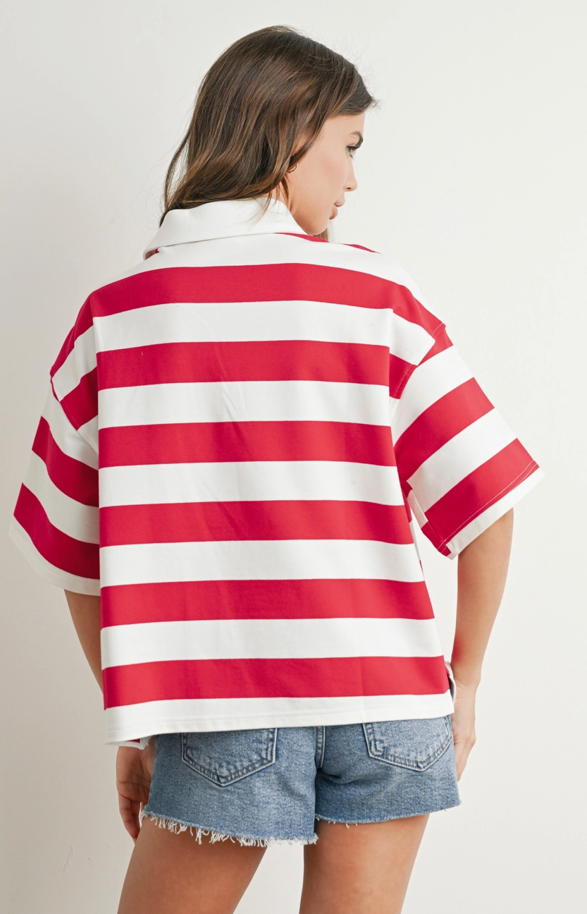 Party In The USA Striped Polo Shirt - Red