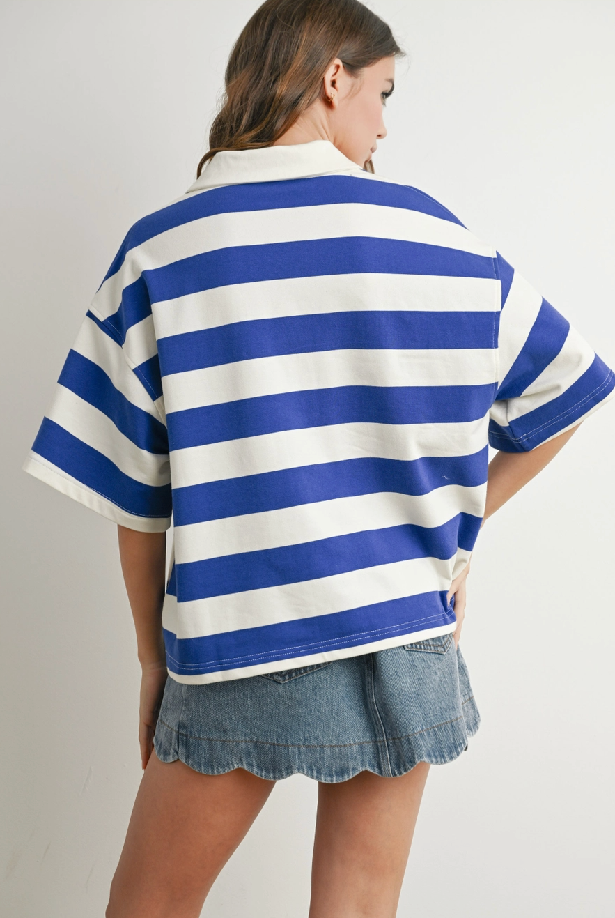 Party In The USA Striped Polo Shirt - Blue