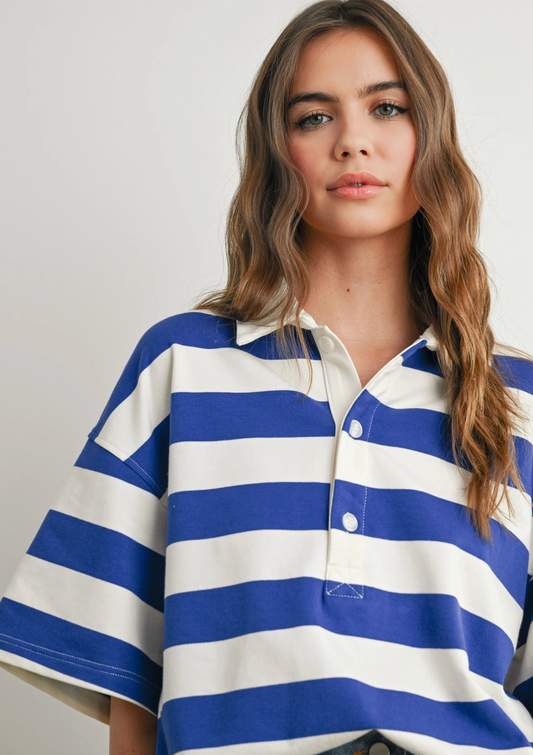 Party In The USA Striped Polo Shirt - Blue