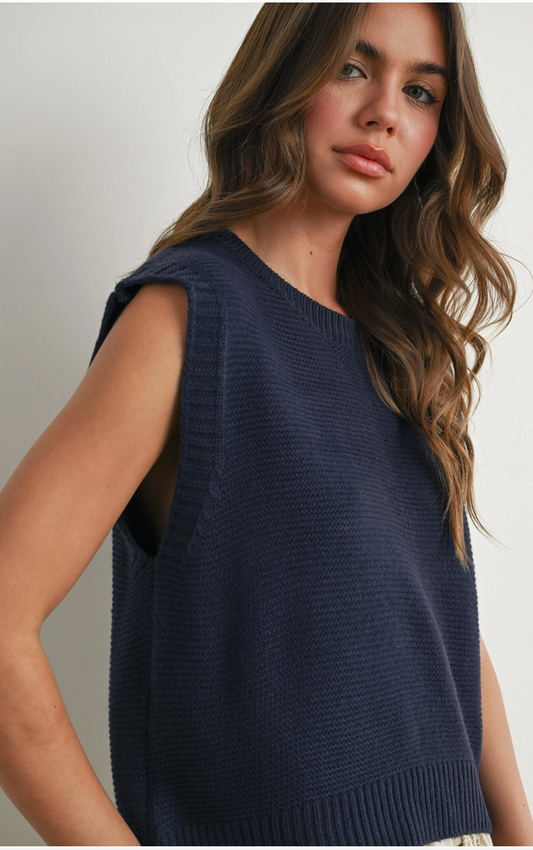 Back Tie Sweater Vest - Navy