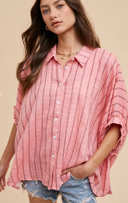 Cool & Casual Oversized Shirt - Coral Pink