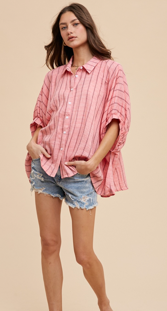 Cool & Casual Oversized Shirt - Coral Pink