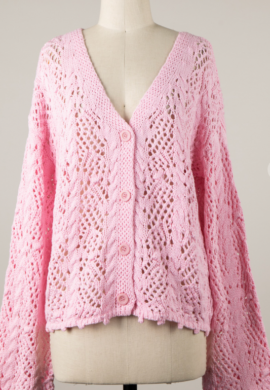 Pink Breeze Crochet Cardigan