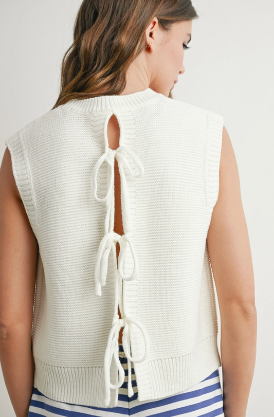 Back Tie Sweater - White