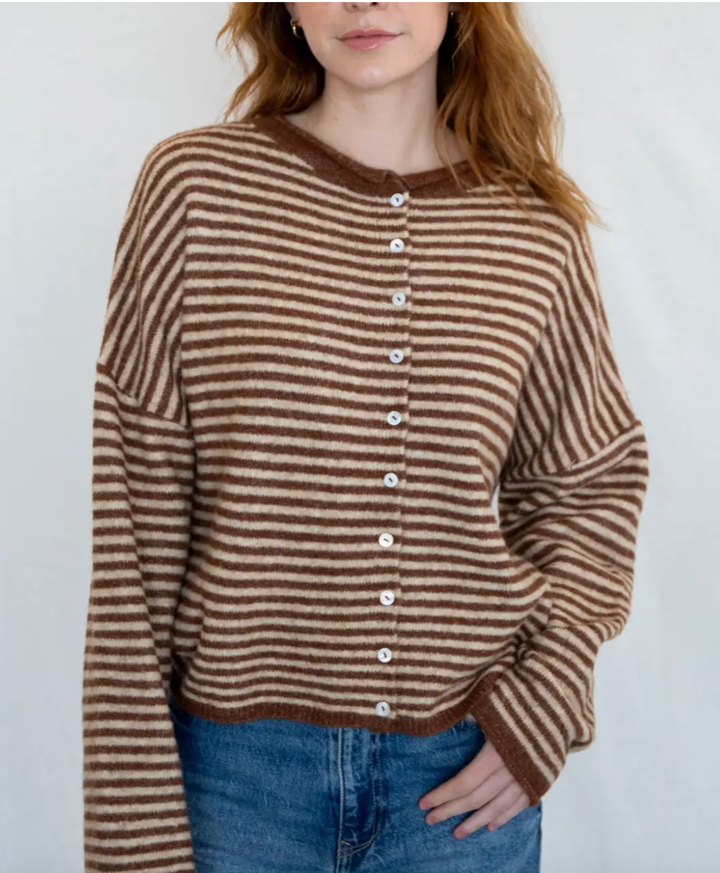 In The Moment Cardigan - Mocha Stripes