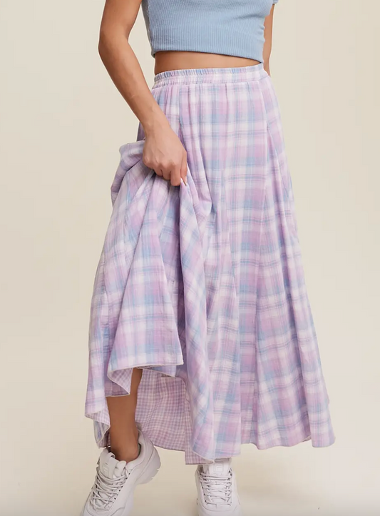 Plaid Maxi Skirt - Lavender