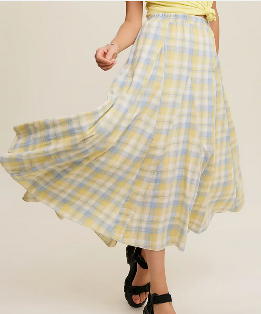 Plaid Maxi Skirt - Yellow