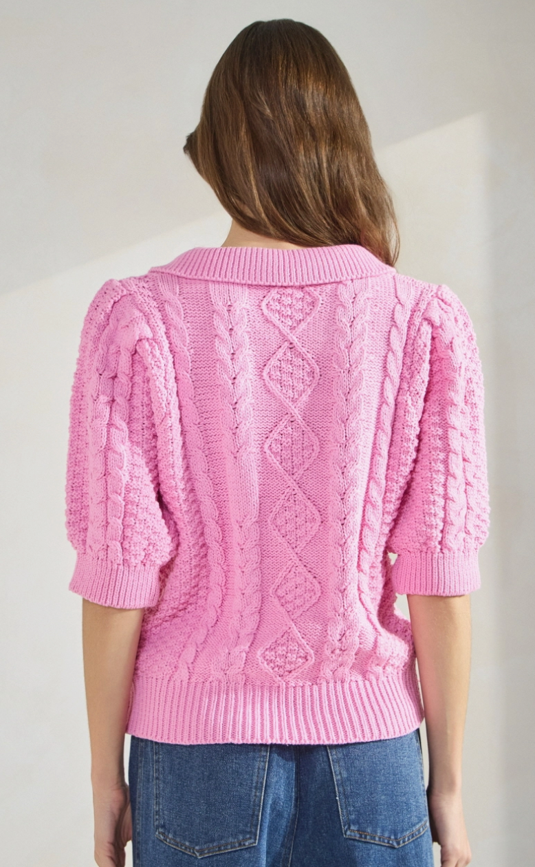 Sunset Drift Cable Knit Sweater - Pink