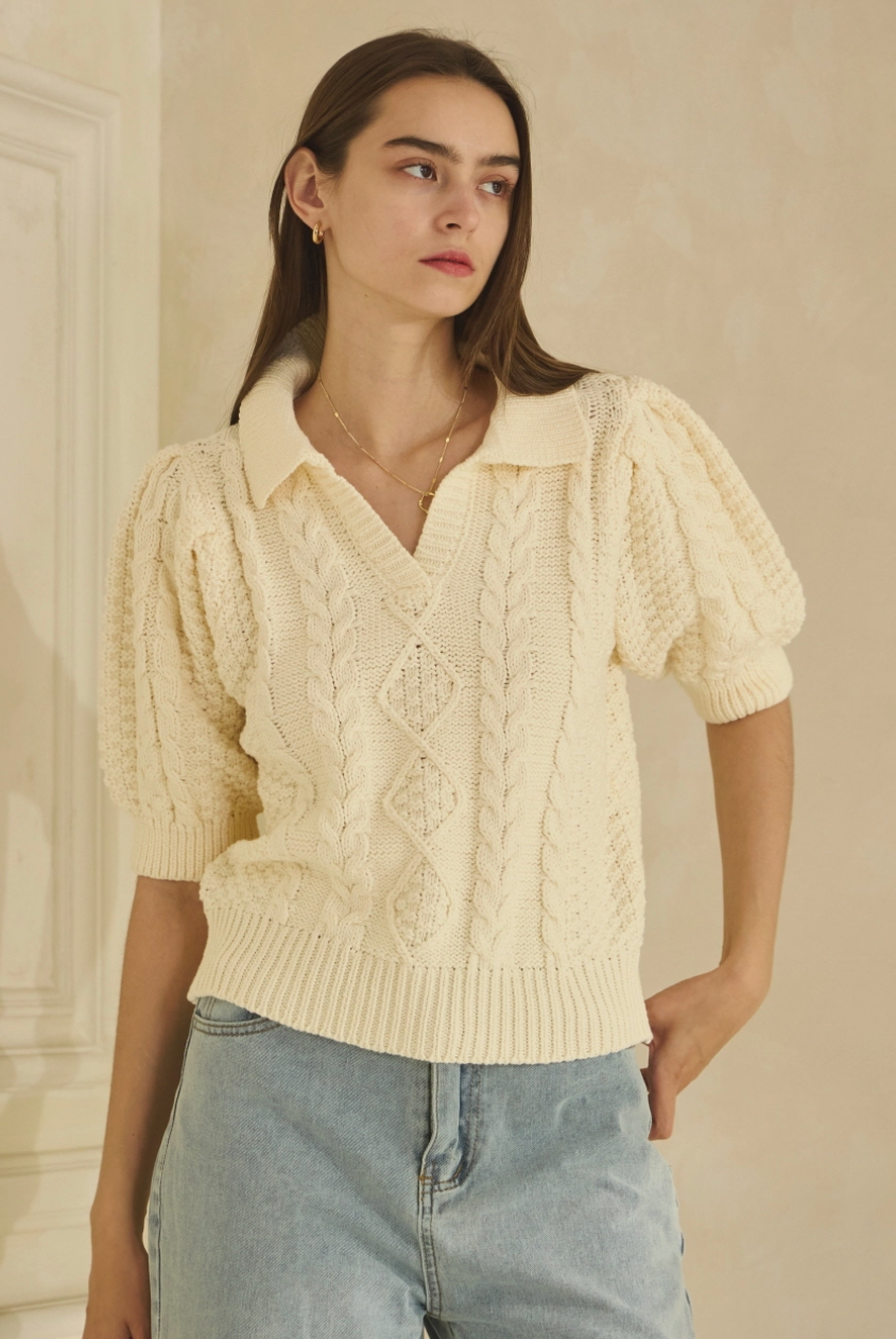 Sunset Drift Cable Knit Sweater - Ivory