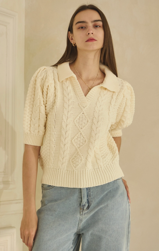 Sunset Drift Cable Knit Sweater - Ivory