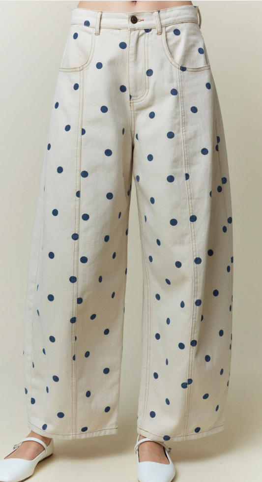 Polka Dot Barrel Pants - Blue Dot