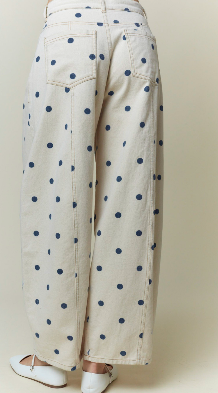 Polka Dot Barrel Pants - Blue Dot