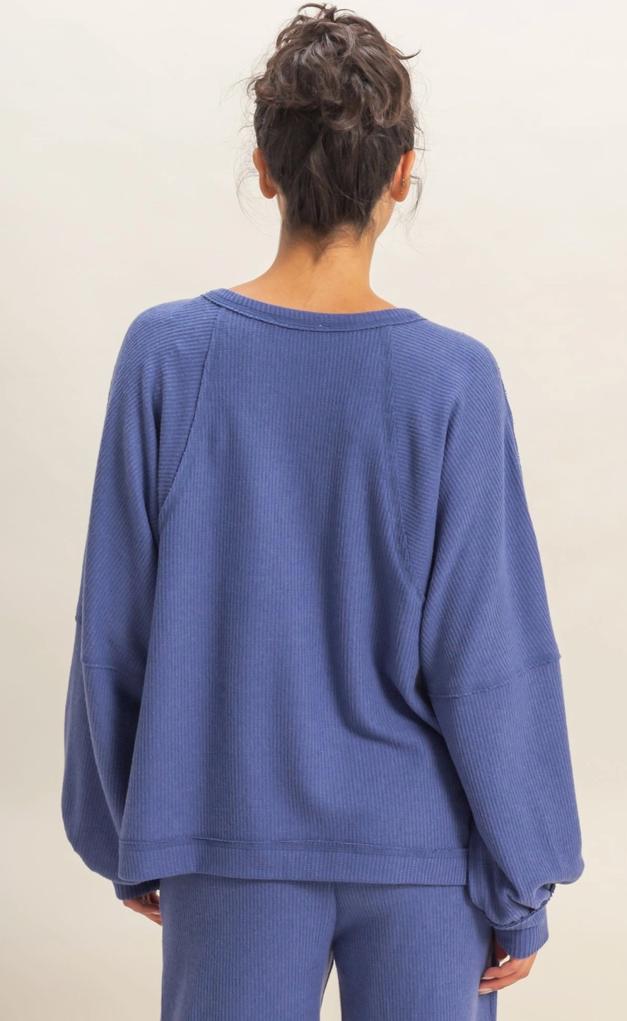 All Weekend Long - Brushed Waffle Knit Pullover - Indigo