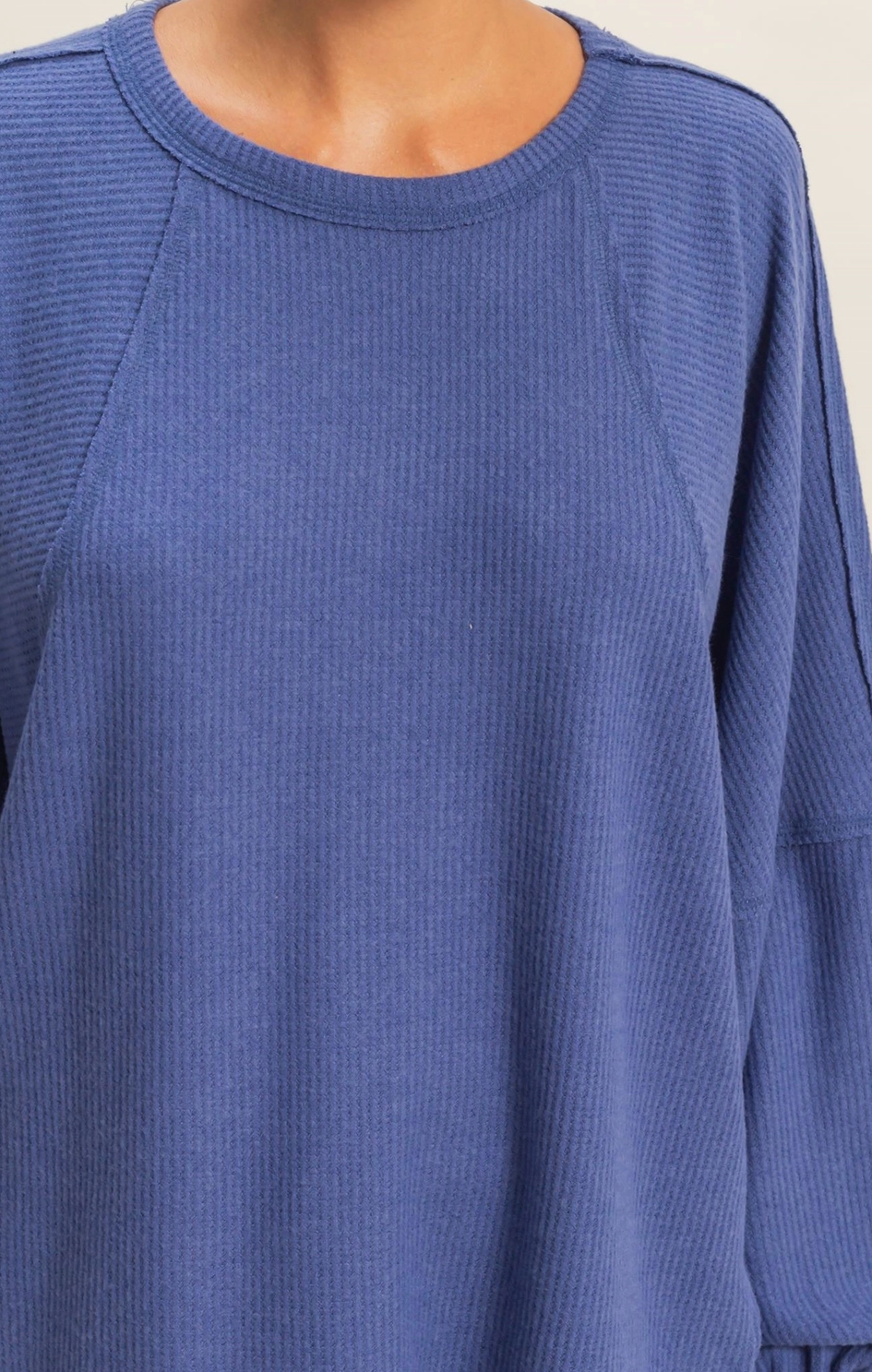 All Weekend Long - Brushed Waffle Knit Pullover - Indigo