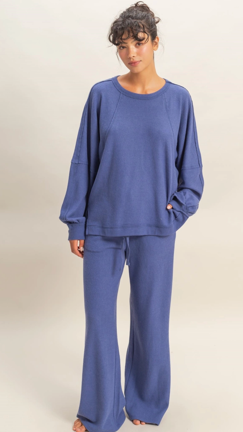 All Weekend Long - Brushed Waffle Knit Pullover - Indigo