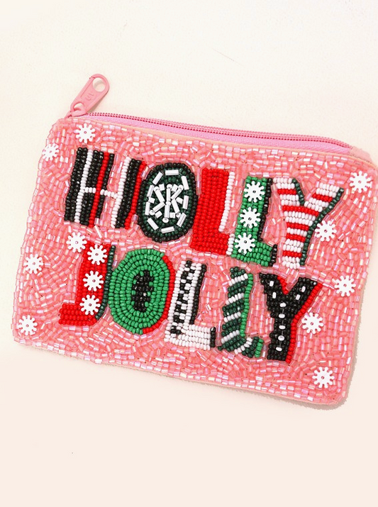 Beaded Coin Purse - Holly Jolly