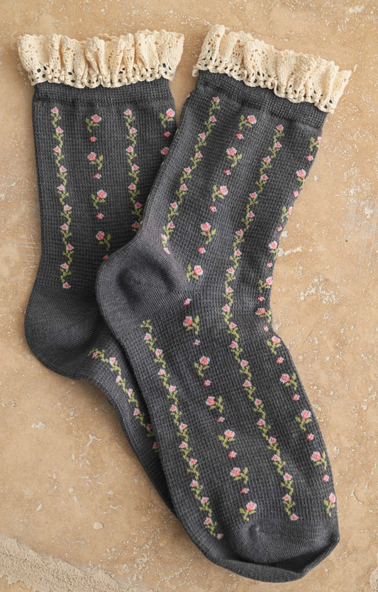 Crochet Trim Floral Socks