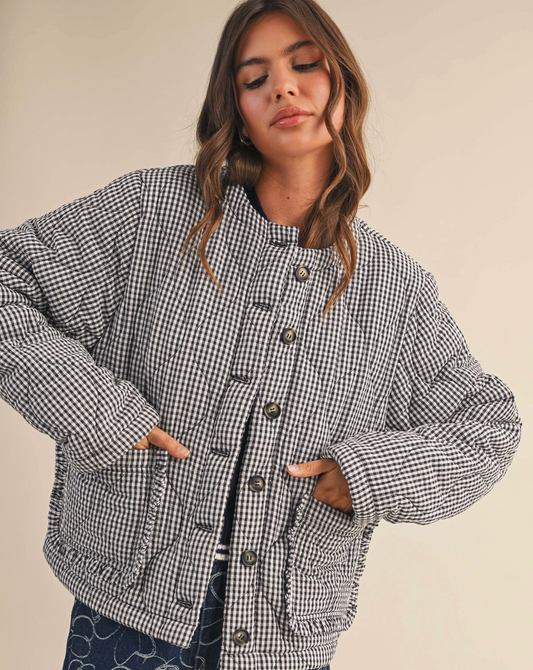 Tiny Gingham Quilted Jacket - Black