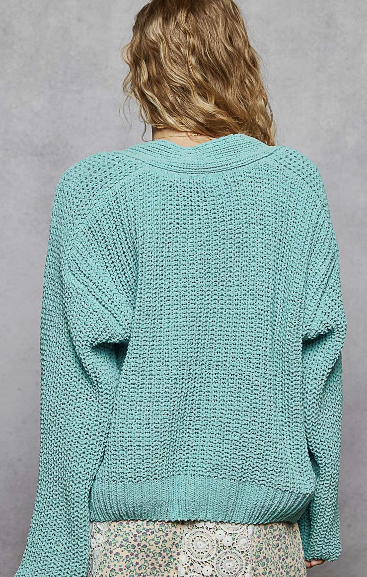 The Rosette Cardigan - Aqua