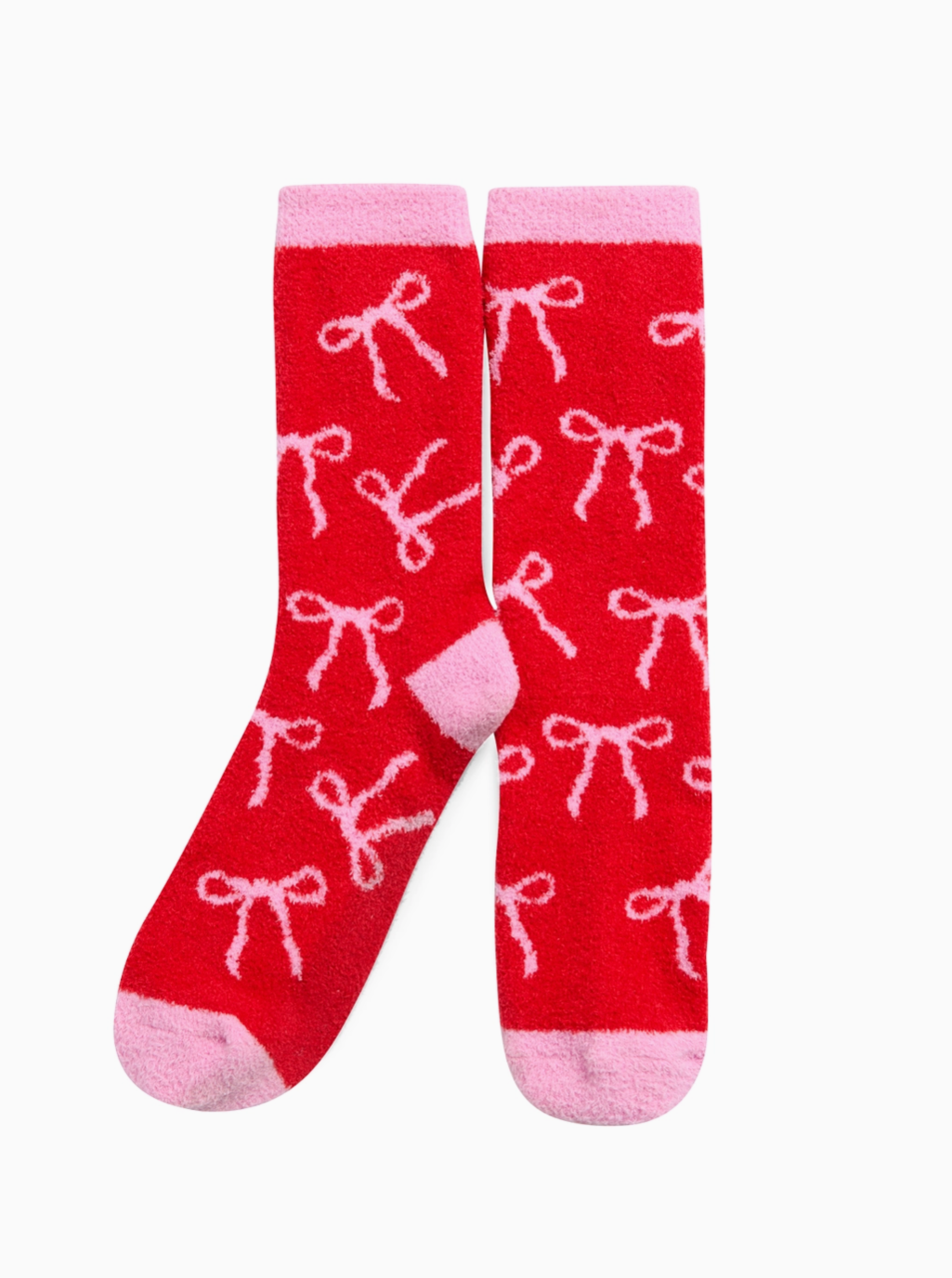 Pink Bows Fuzzy Socks