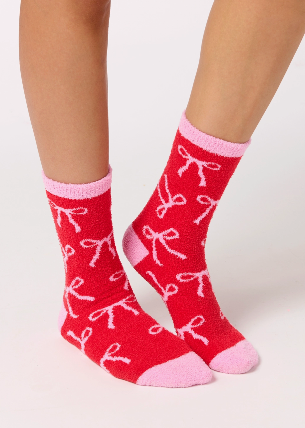 Pink Bows Fuzzy Socks