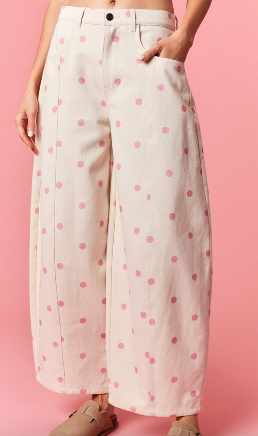 Polka Dot Barrel Pants - Pink Dot