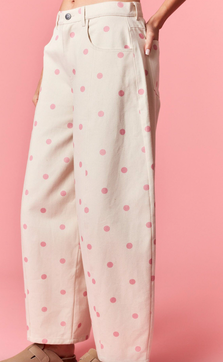 Polka Dot Barrel Pants - Pink Dot