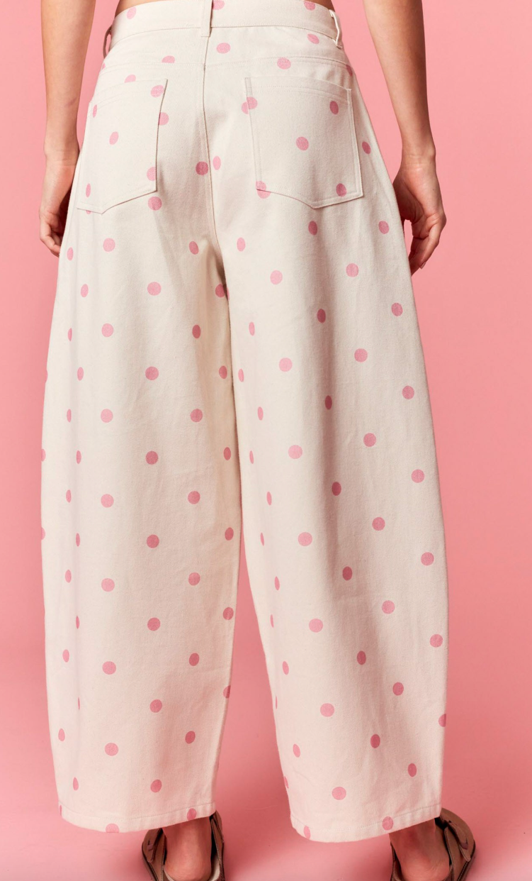 Polka Dot Barrel Pants - Pink Dot